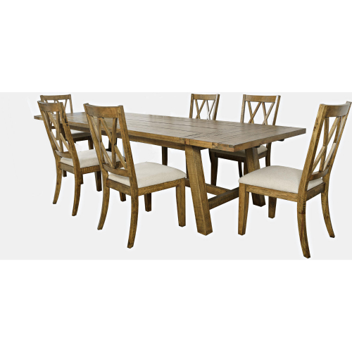 Telluride 7 Piece Dining Set in Distressed Pine & Neutral Fabric